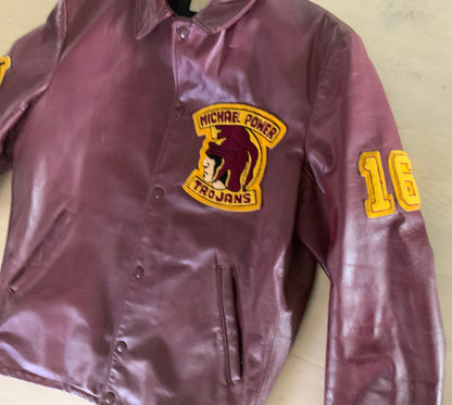 1977 - 1978 Michael Power Trojans High School Leather Vintage Hockey Jacket
