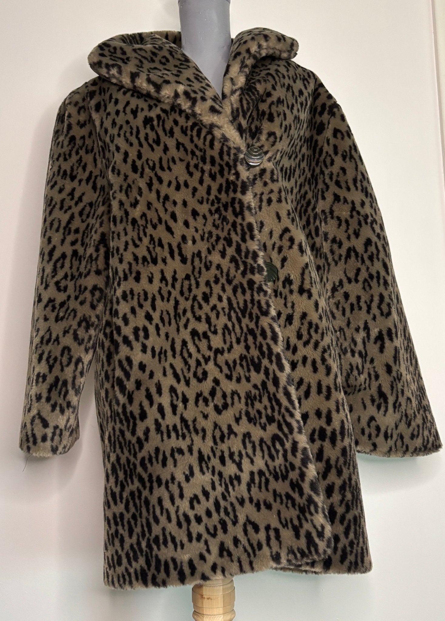 1980s Piedestal Leopard Print Women’s Faux Fur Coat Size 7