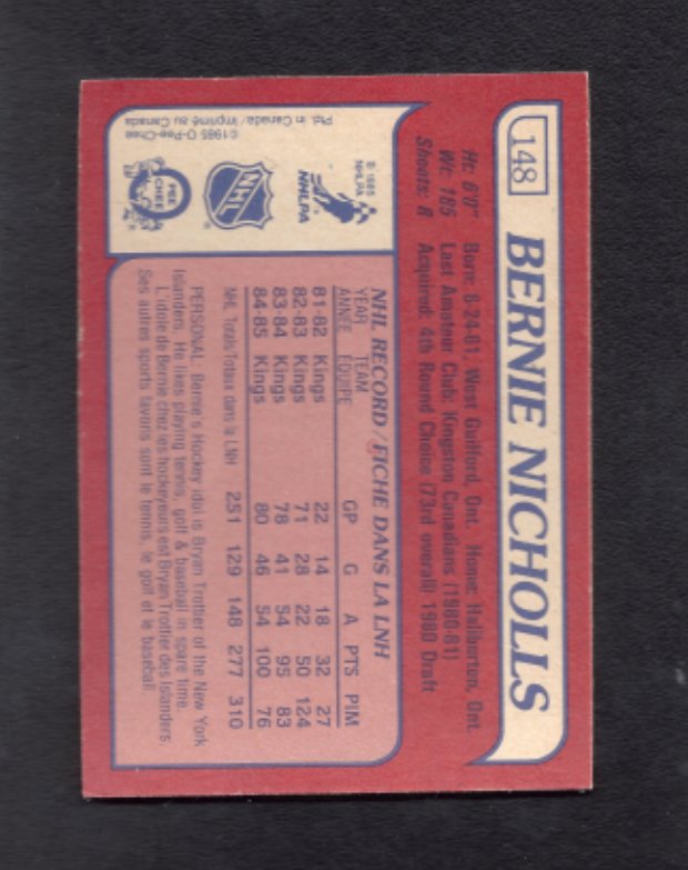 1985 - 1986 O - Pee - Chee Bernie Nicholls Los Angeles Kings Hockey Card #148 - HLJ at Home1985 - 1986 O - Pee - Chee Bernie Nicholls Los Angeles Kings Hockey Card #148Hockey CardO - Pee - Chee