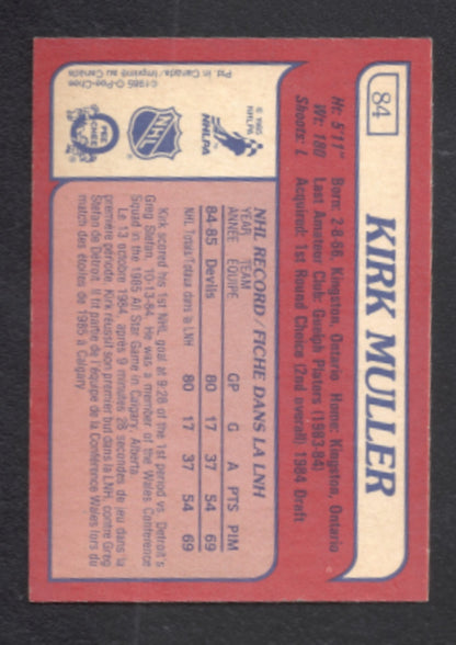 1985 - 1986 O - Pee - Chee Kirk Muller New Jersey Devils Hockey Card #84