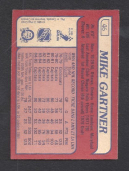 1985 - 1986 O - Pee - Chee Mike Gartner Washington Capitals Hockey Card #46