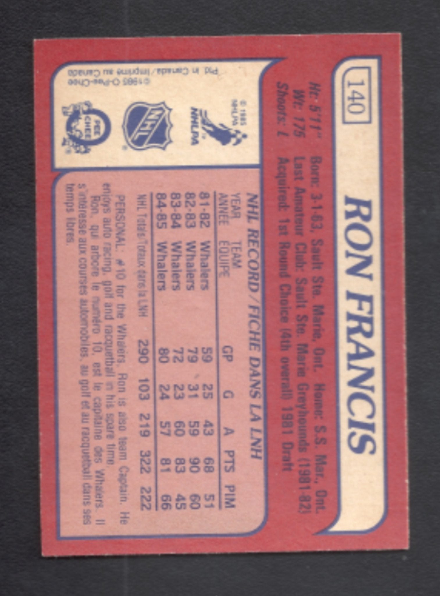 1985 - 1986 O - Pee - Chee Ron Francis Hartford Whalers Hockey Card #140 - HLJ at Home1985 - 1986 O - Pee - Chee Ron Francis Hartford Whalers Hockey Card #140Hockey CardO - Pee - Chee