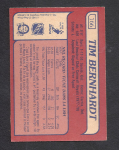 1985 - 1986 O - Pee - Chee Tim Bernhardt Toronto Maple Leafs Hockey Card #166