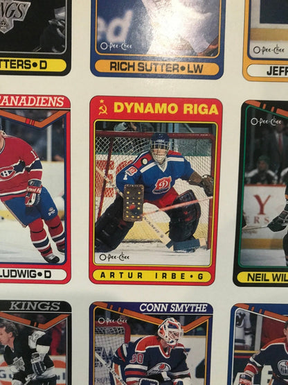 1990 - 91 O - Pee - Chee Uncut Hockey Card Sheet - HLJ at Home1990 - 91 O - Pee - Chee Uncut Hockey Card Sheet