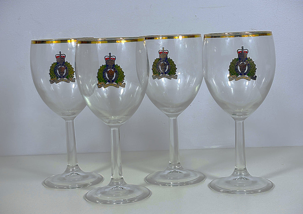 Vintage Gold Rim RCMP Wine Glass Set