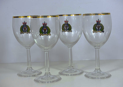 Vintage Gold Rim RCMP Wine Glass Set