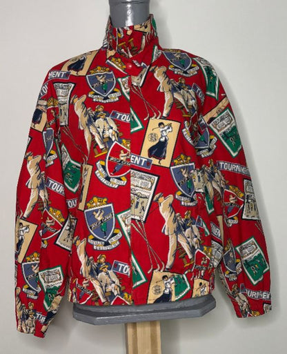 Red patterned shirt on a mannequin against a white background