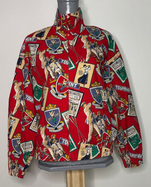 Red patterned shirt on a mannequin against a white background