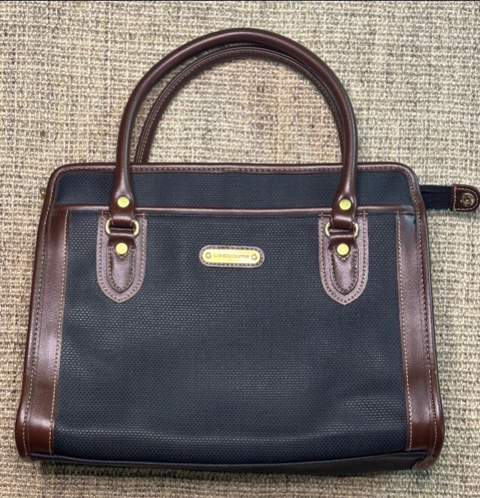 Liz Claiborne Black and Brown Top Handle Handbag