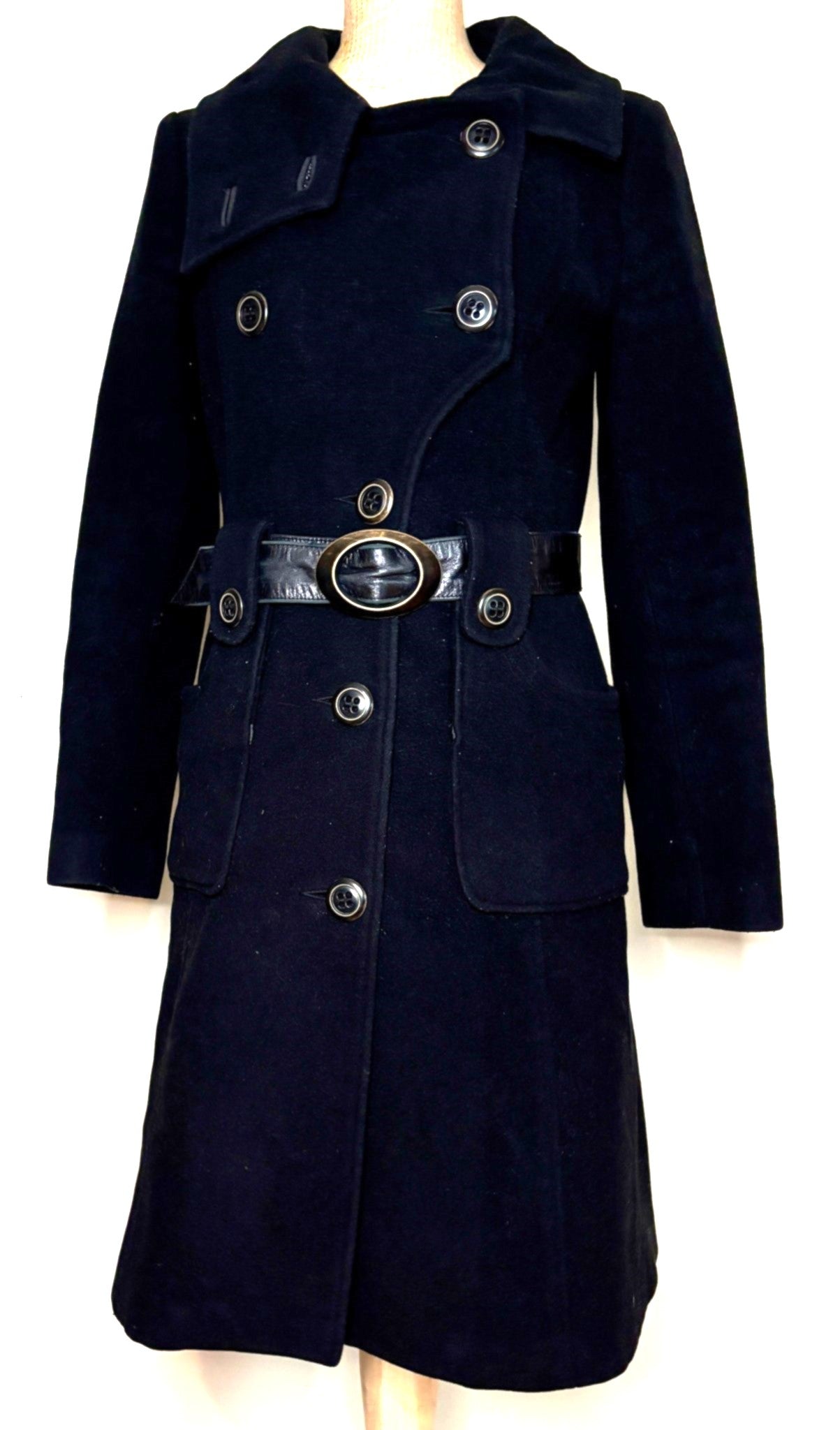 black coat with a belt on a white background