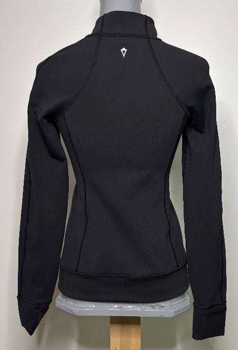 Black jacket on a mannequin against a white background