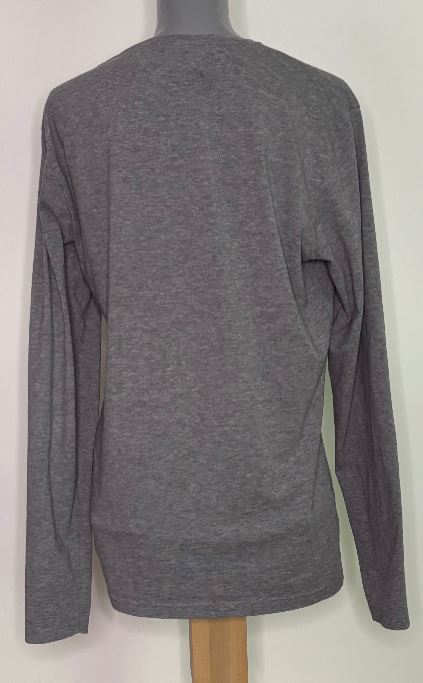 Gray long-sleeve shirt on a mannequin against a white background