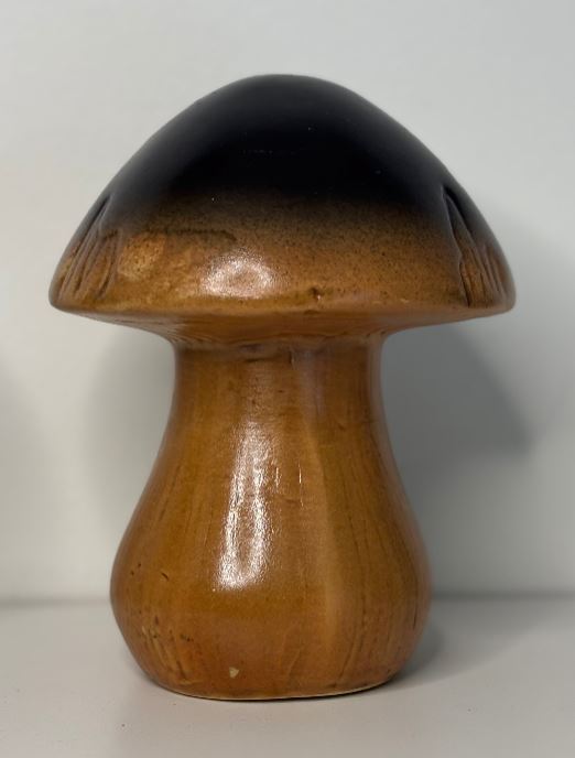 Wooden mushroom-shaped object on a white background