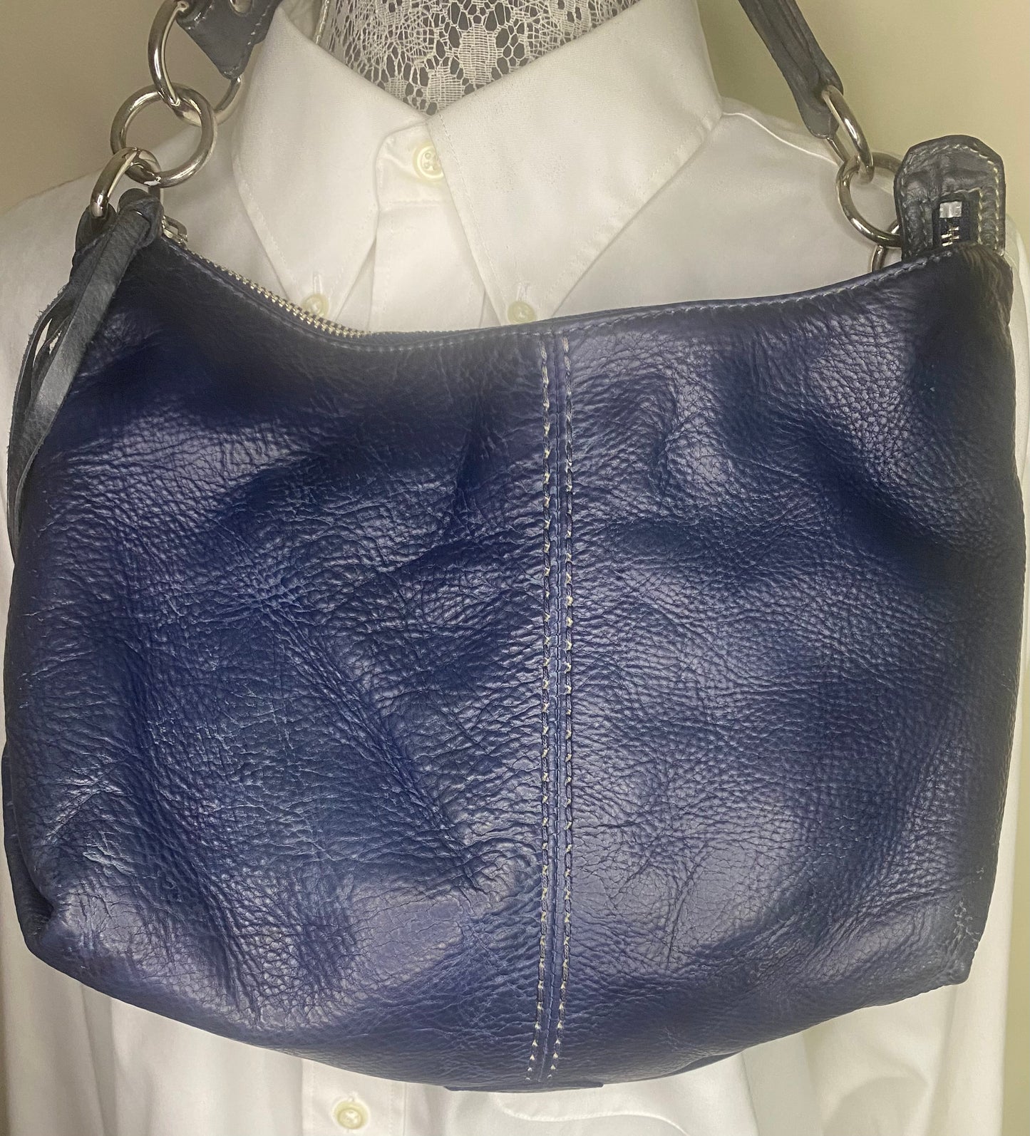 Roots Dark Blue Navy Leather Shoulder Bag