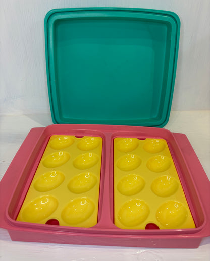 Tupperware Pink and Teal Deviled Eggs Carrier