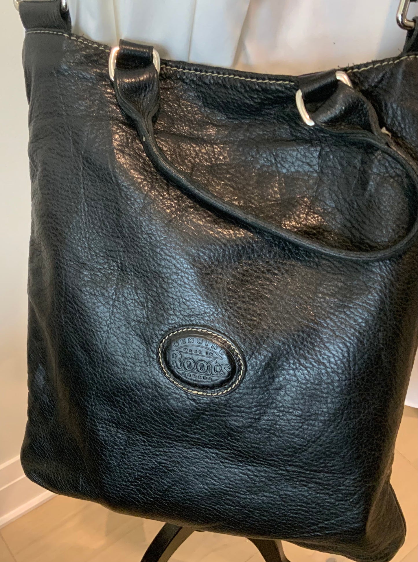 Roots Black Leather Crossbody Purse