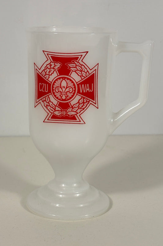 Vintage Polish Scouting Czuwaj Pedestal Milk Glass