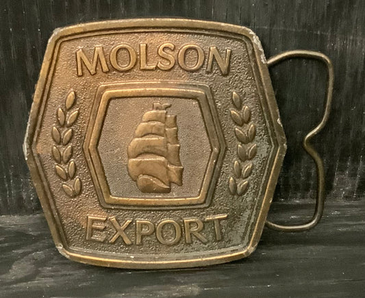 Vintage Molson Export Beer Brass Belt Buckle Bottle Opener