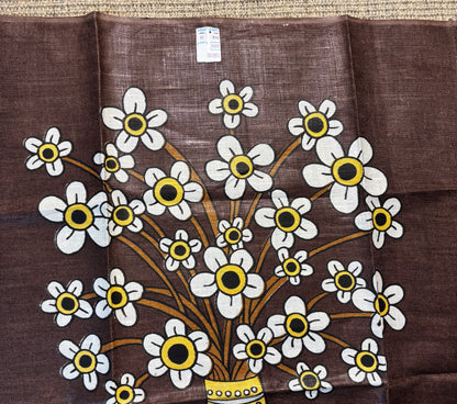 1970s Chris Bash Brown Elephant with Flowers Linen Tea Towel