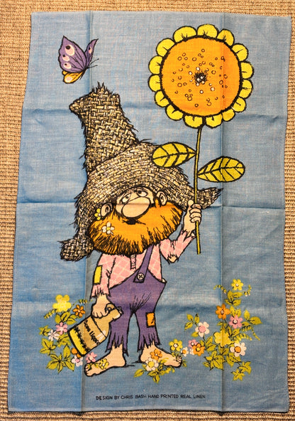1970s Chris Bash Hillybilly Gnome Linen Tea Towel