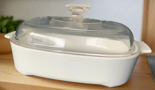 corning white casserole dish with clear glass lid