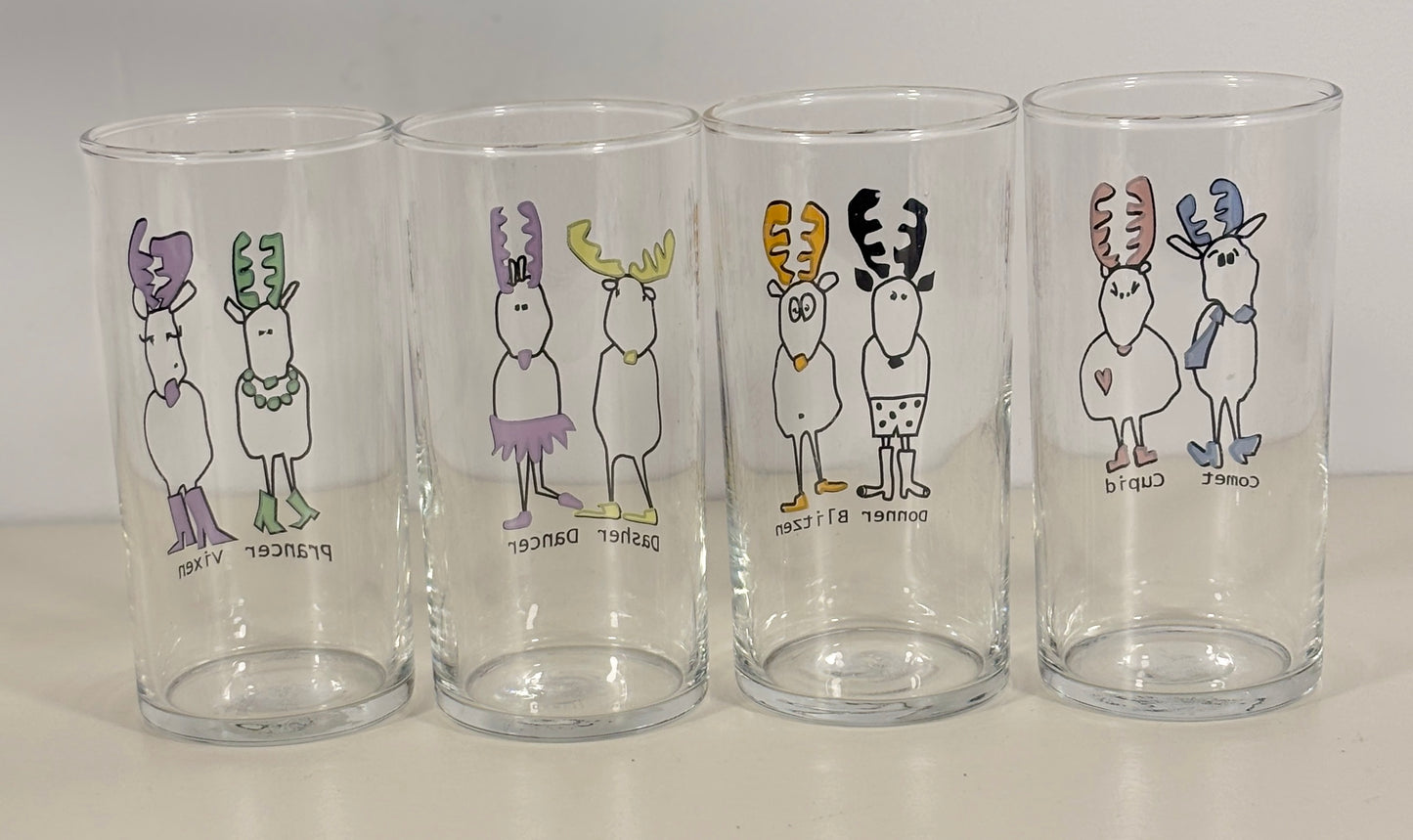 Pottery Barn Santa’s Reindeer Tumbler Drink Glass Set