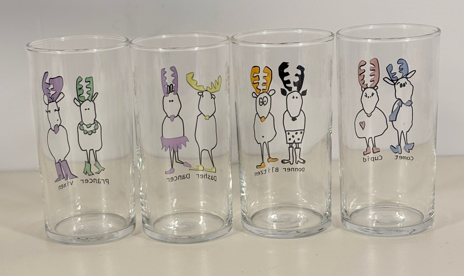 Pottery Barn Santa’s Reindeer Tumbler Drink Glass Set