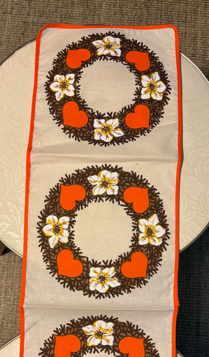 Orange Heart and Wreath Theme Vintage Table Runner
