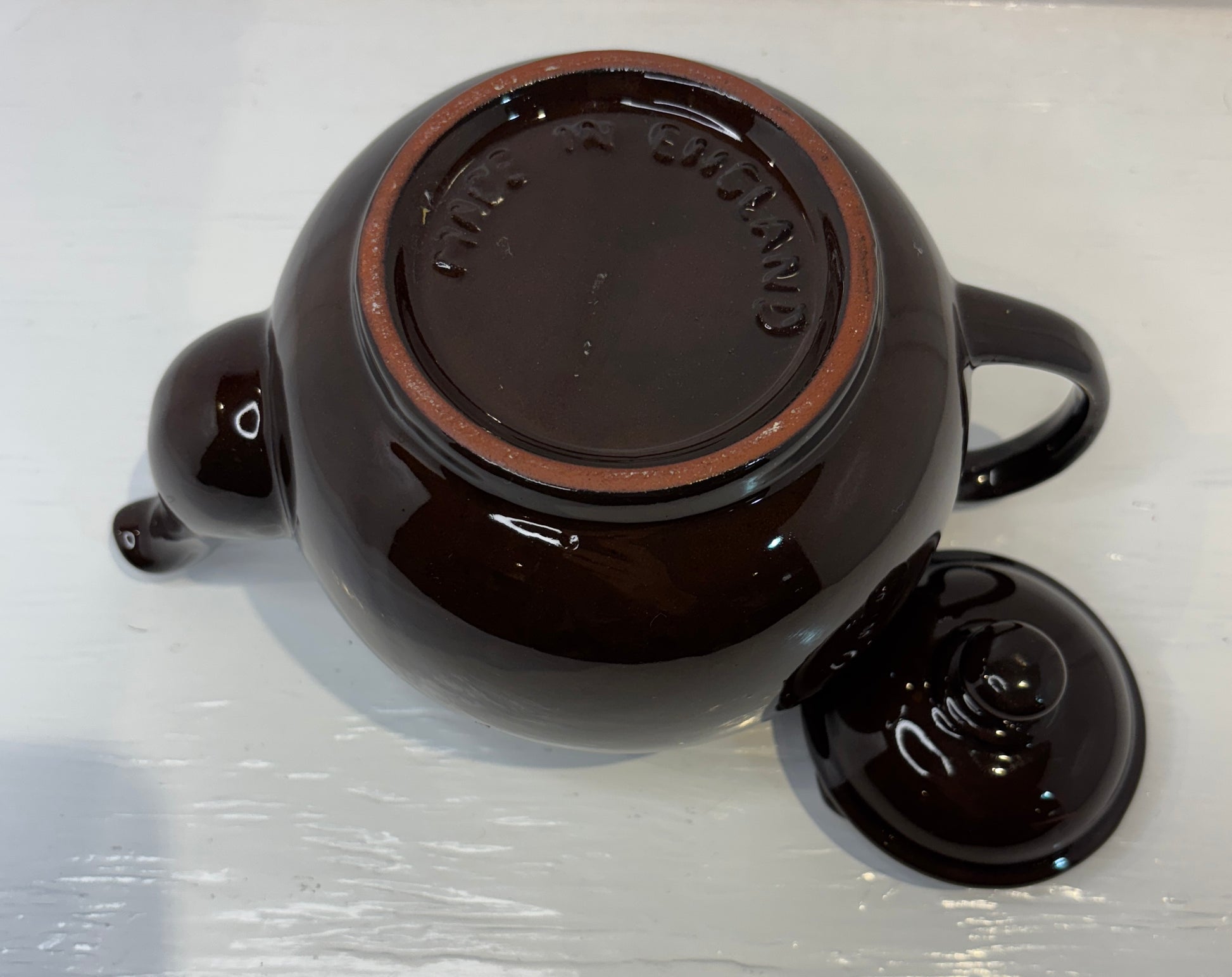 Glazed Brown Betty Styled Teapot made in England on the bottom