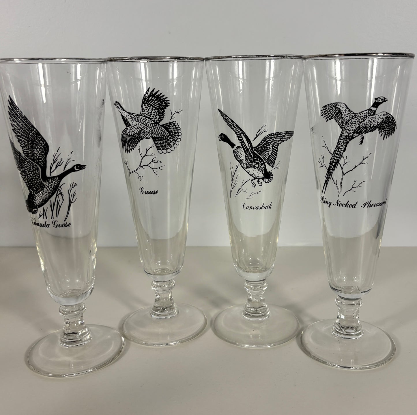 1960s Federal Glass Sportsman Bird Theme Pilsner Glasses Set
