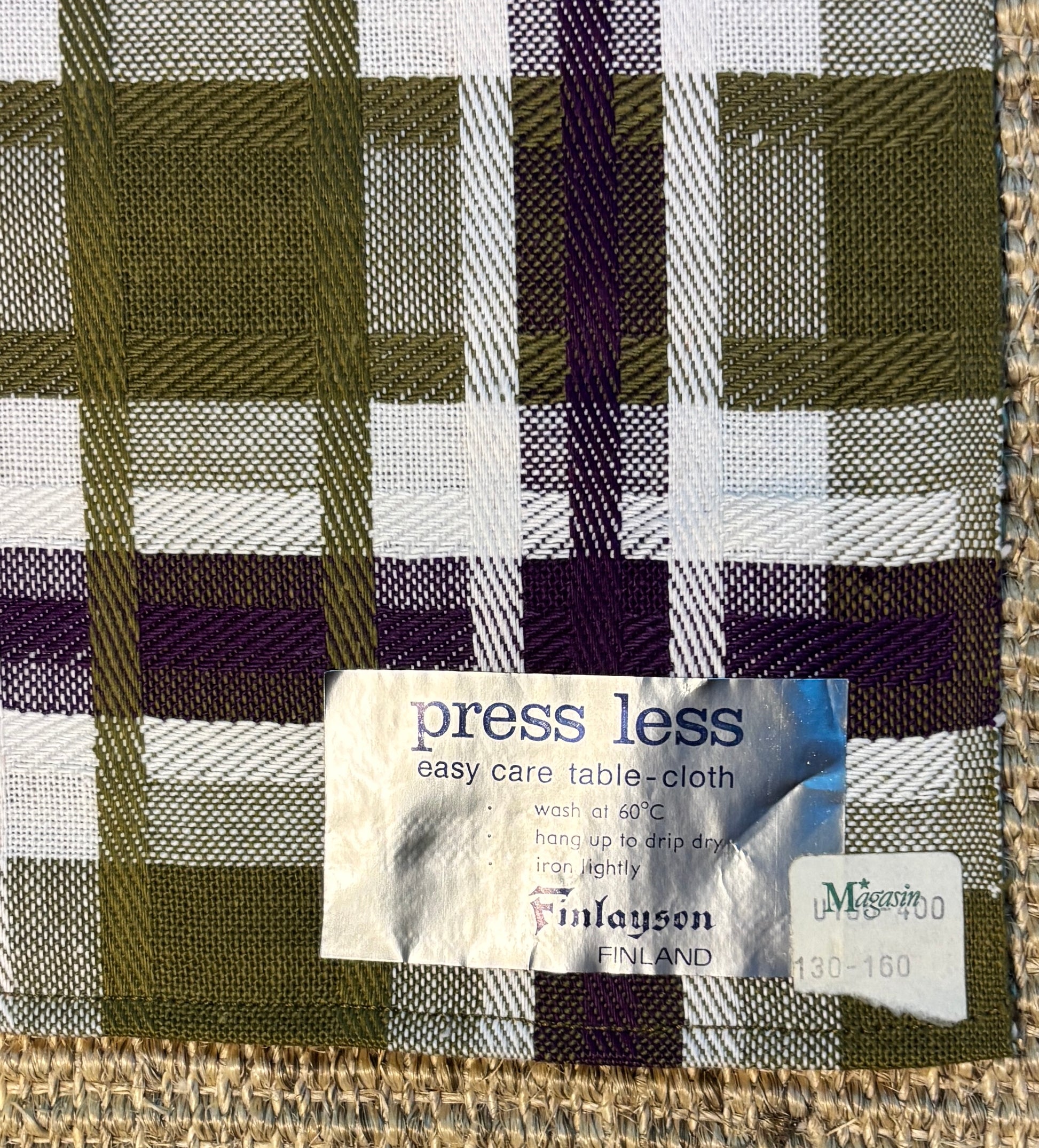 Finlayson Finland Checkered Striped Orange Retro Tablecloth