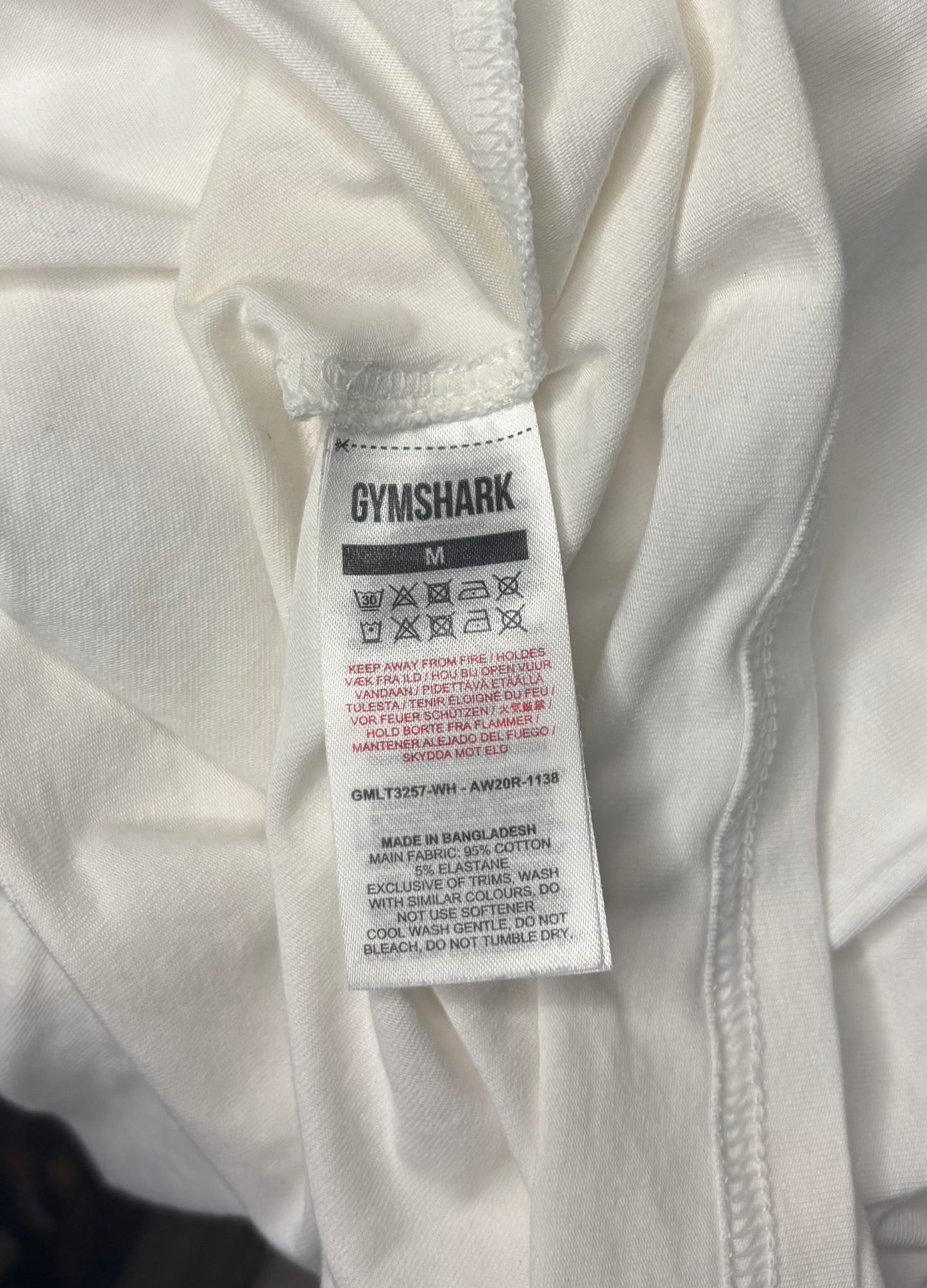 White Cotton Gymshark Long Sleeve Shirt Adult Medium