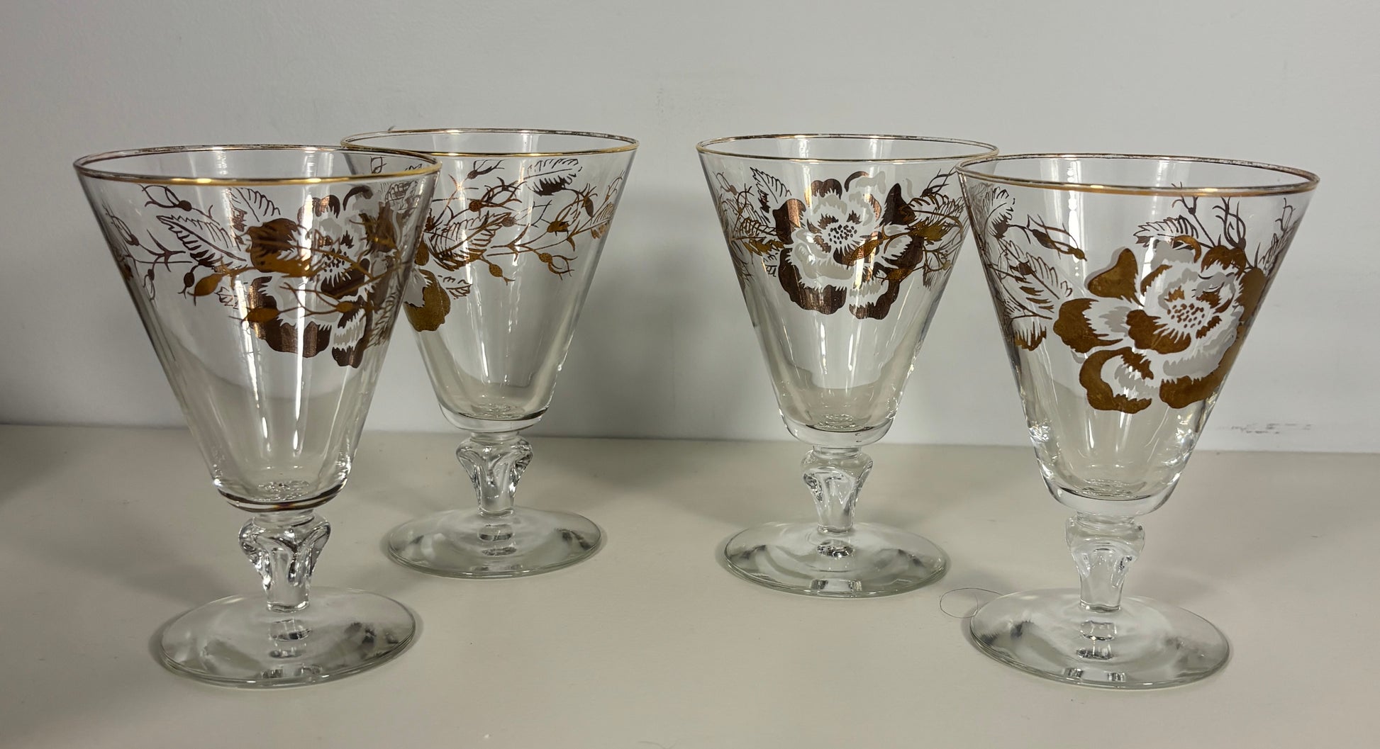 Libbey Golden Rose Champagne Cocktail Sherbet Glasses Set