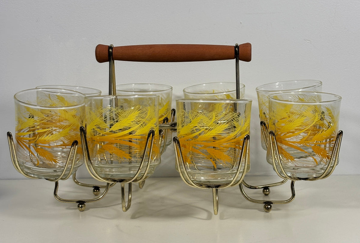 Libbey Golden Wheat Small Tumbler Glass Set with Carrier