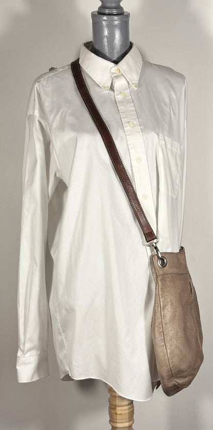 Roots Grey Pleated Leather Crossbody Purse