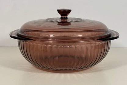 Cranberry Pyrex 2 Quart Ribbed Casserole Dish