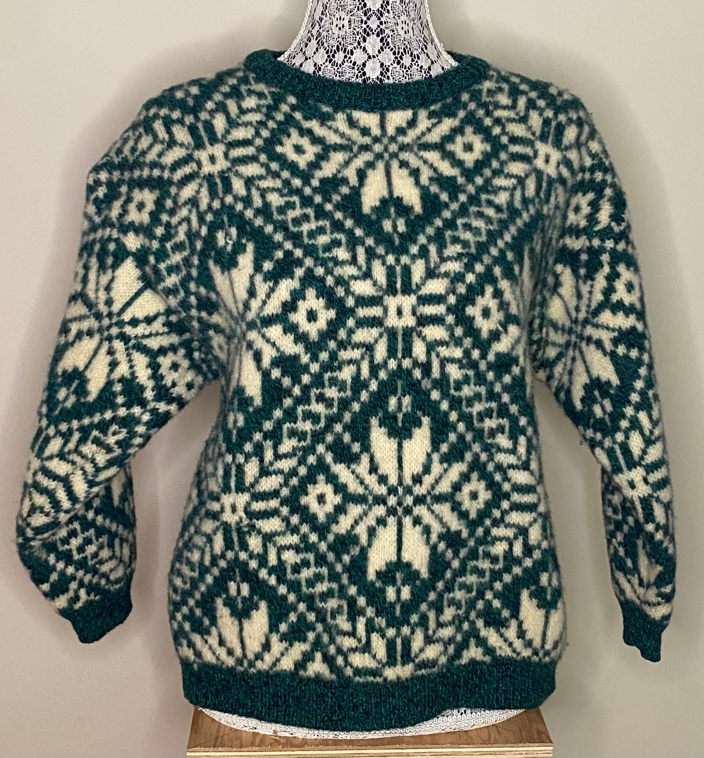 Vintage Made in Italy Benetton Green Fair Isle Wool Sweater Small