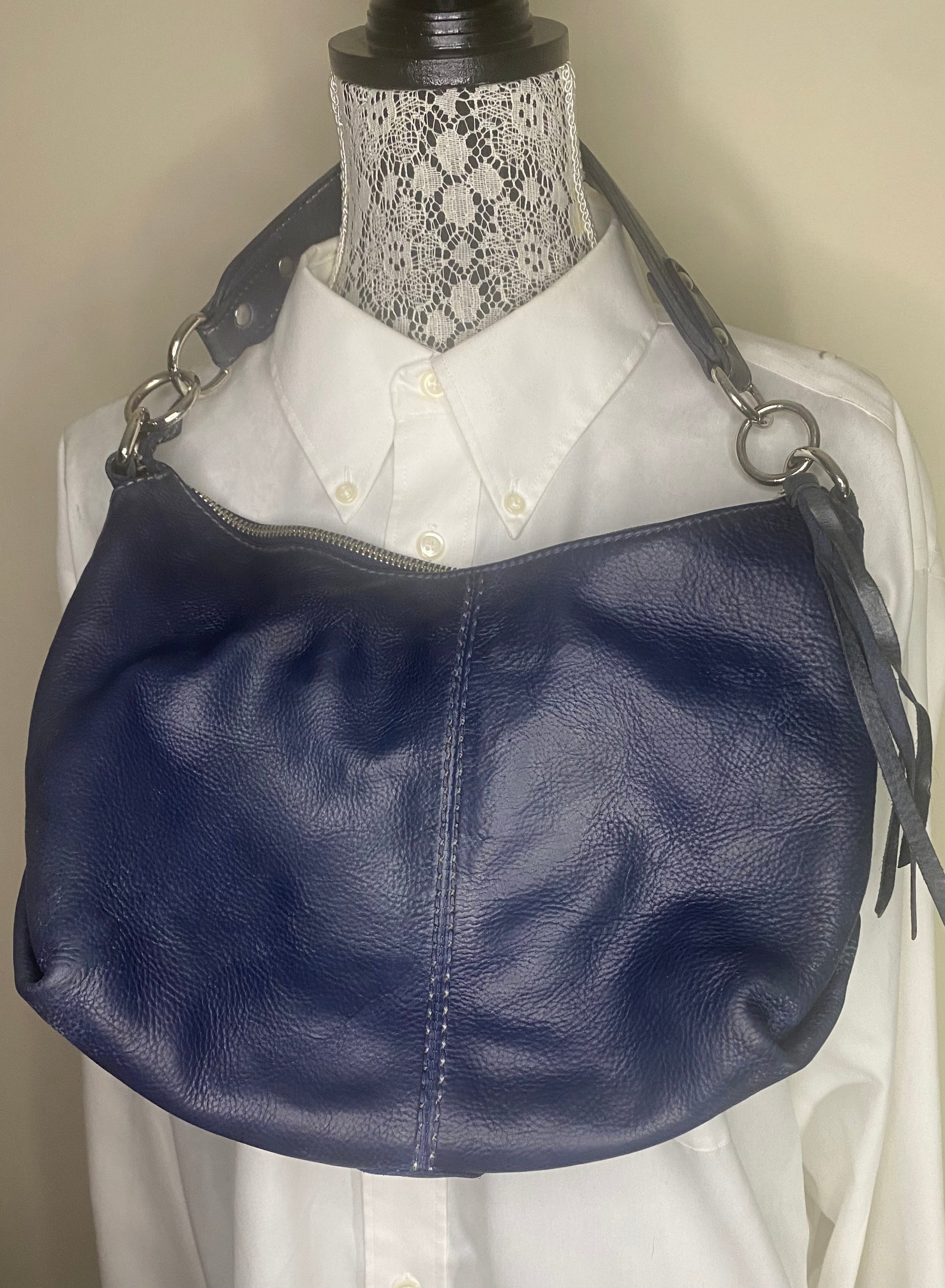 Roots Blue Leather Shoulder Bag