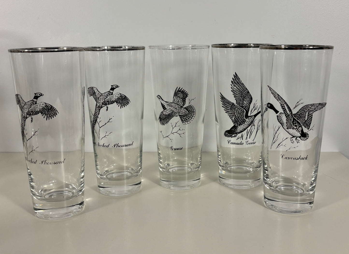 1960s Federal Glass Sportsman Bird Theme Highball Glasses Set