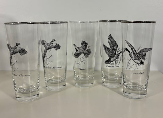 1960s Federal Glass Sportsman Bird Theme Highball Glasses Set