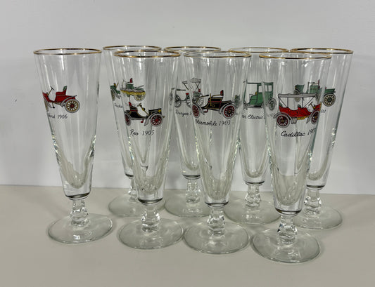 1960s Libbey Vintage Classic Cars Pilsner Glasses Set