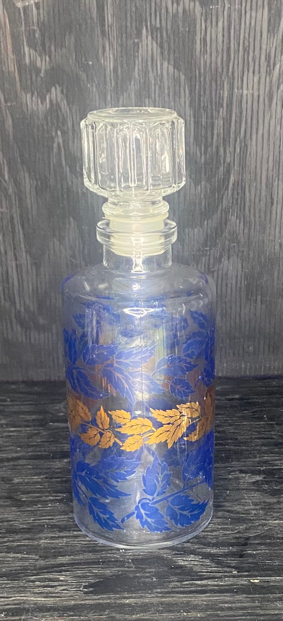 Luminarc France Vintage Blue and Gold Decanter and Shot Glasses