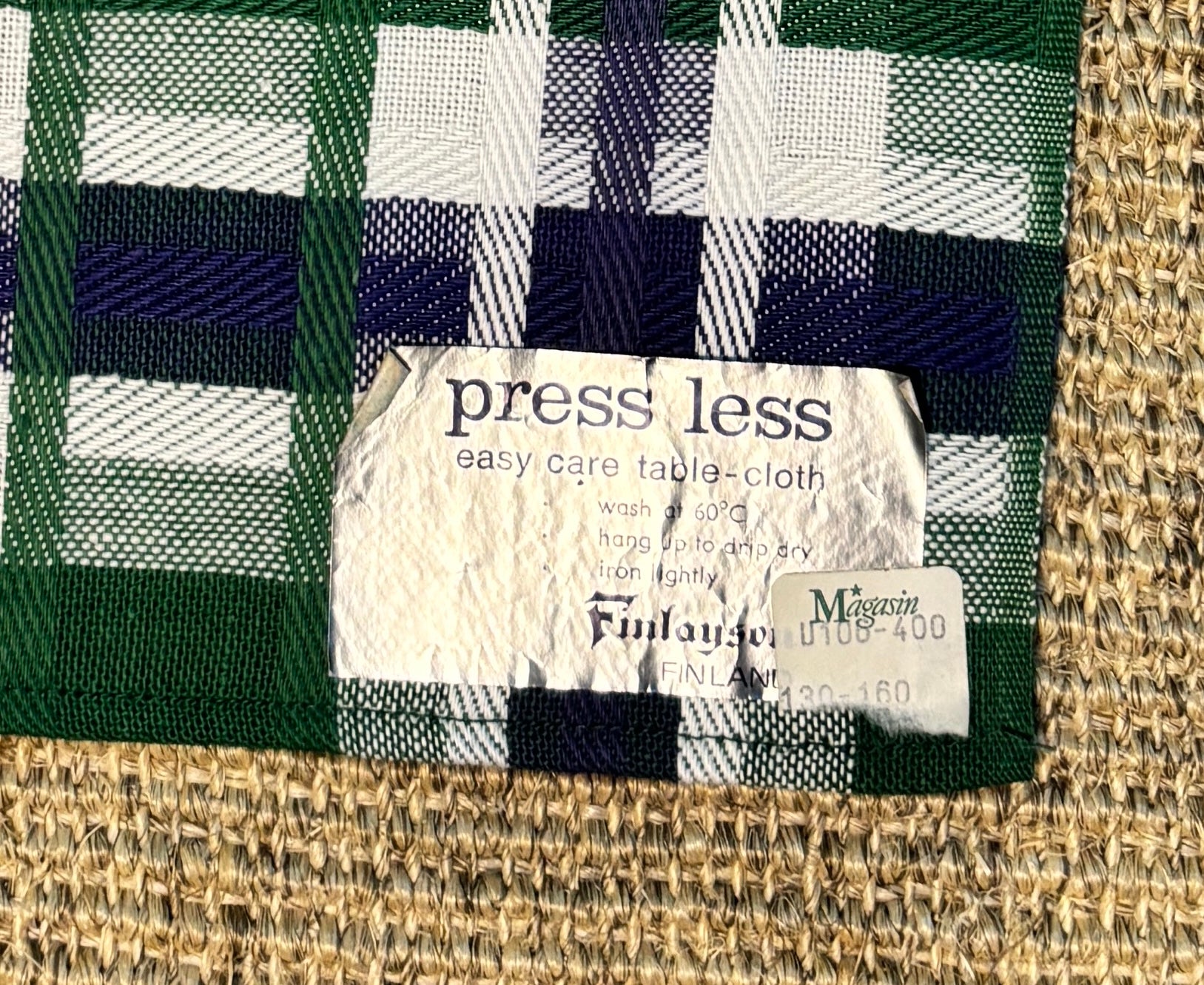 Finlayson Finland Checkered Striped Blue Retro Tablecloth
