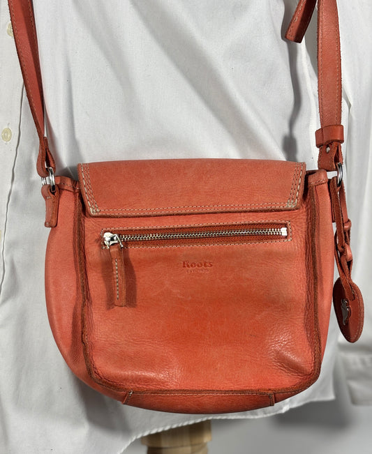 Roots Pink Coral Leather Vintage Crossbody Purse