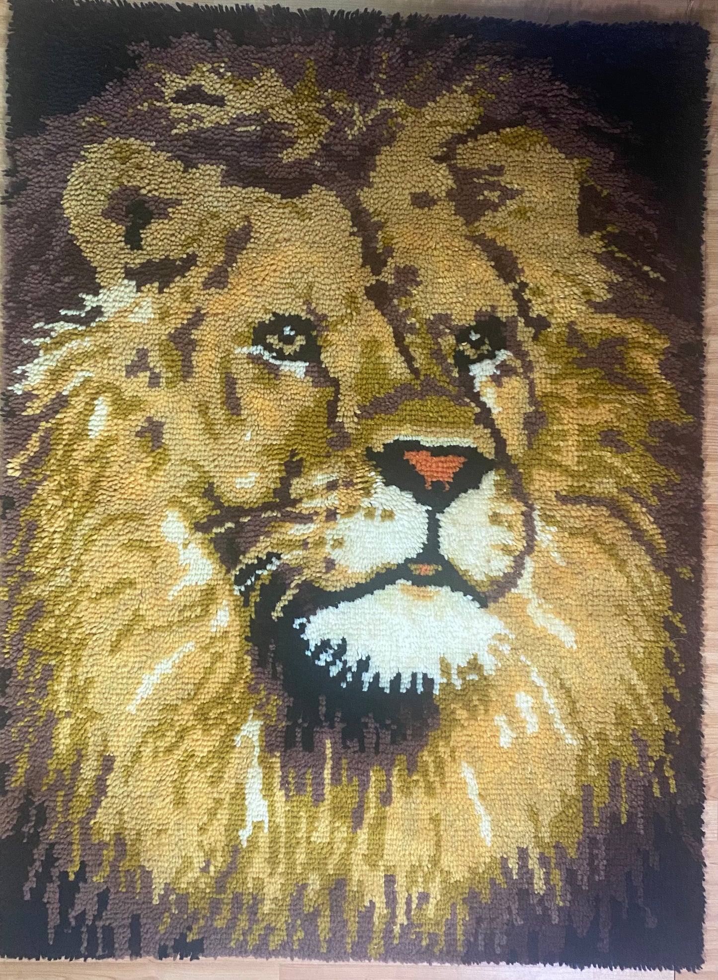 Vintage Lion Latch Hook Rug Tapestry