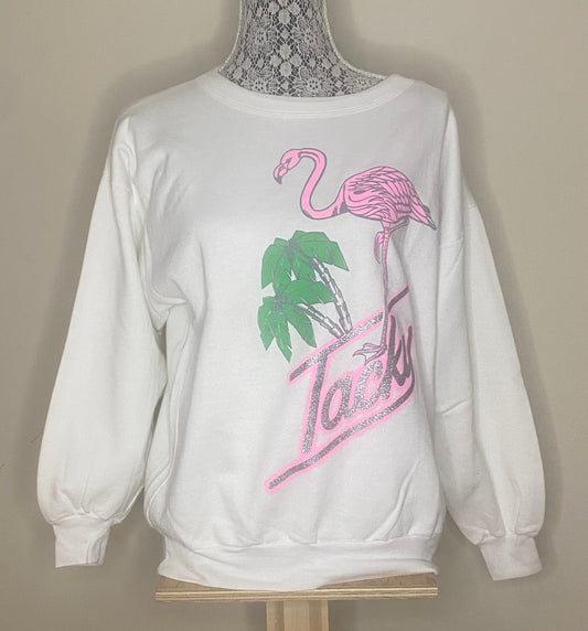 Vintage Tacky Pink Flamingo and Palm Tree Sweatshirt Adult M