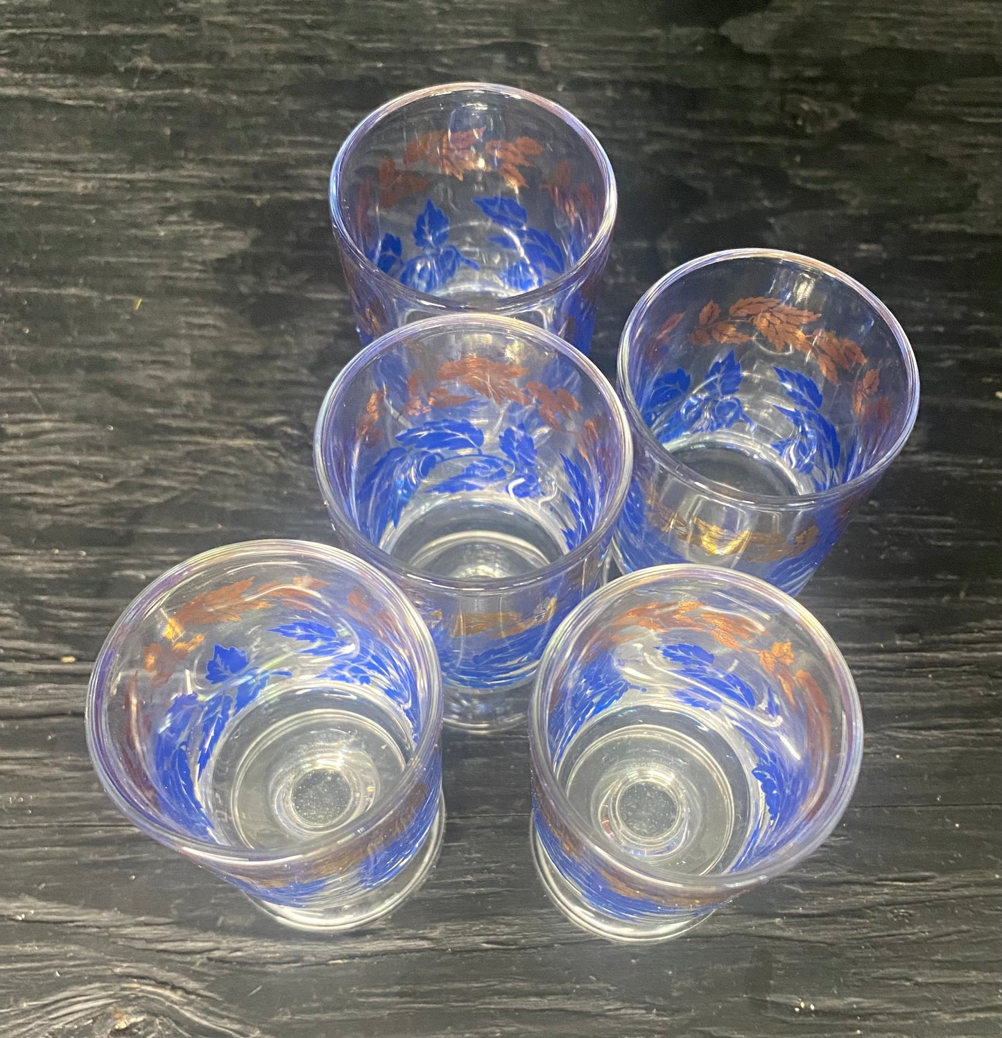 Luminarc France Vintage Blue and Gold Decanter and Shot Glasses