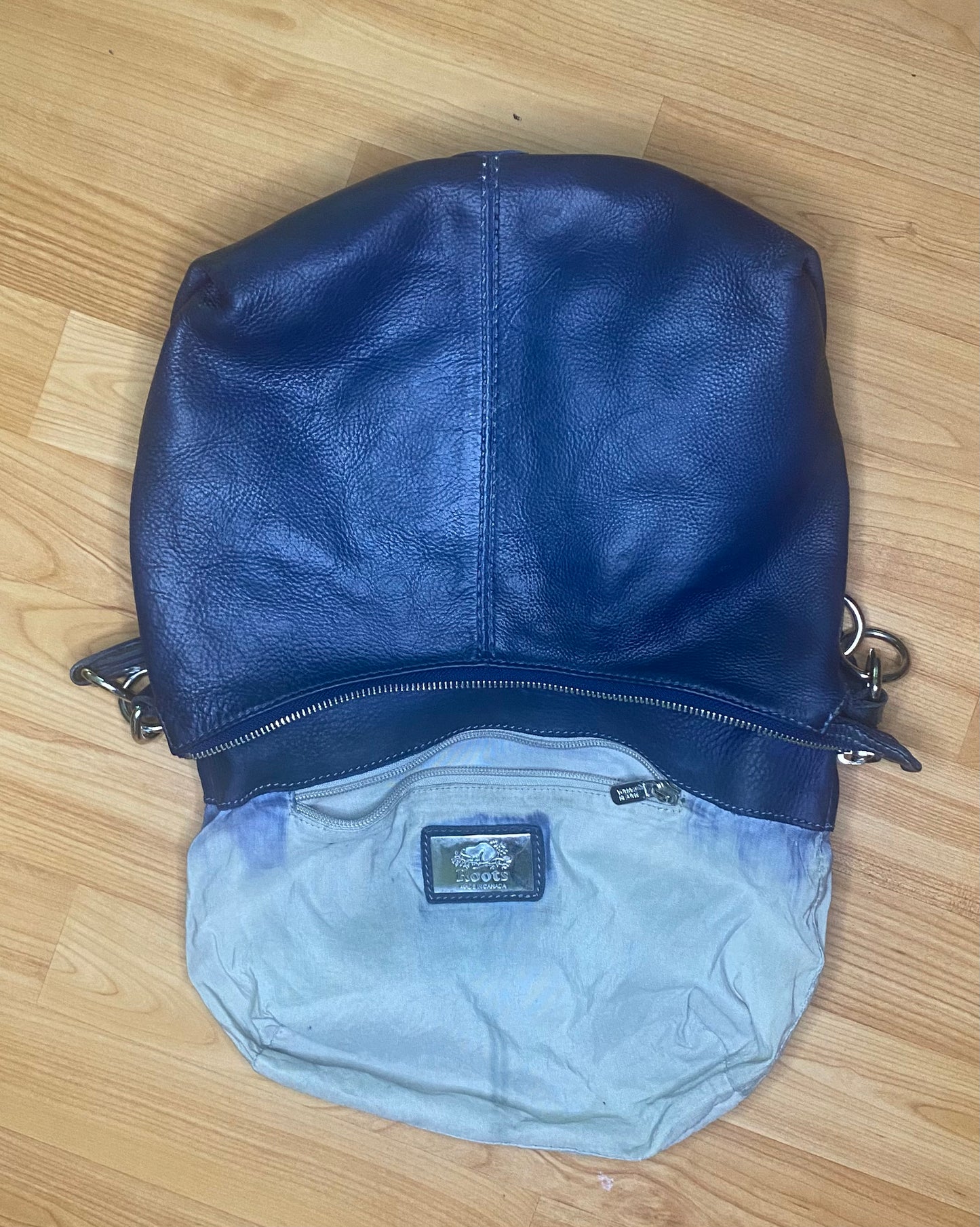 Roots Dark Blue Navy Leather Shoulder Bag