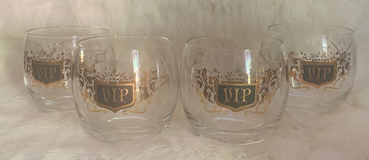 Mid Century Modern Black Gold Roly Poly VIP Cocktail Glasses Set