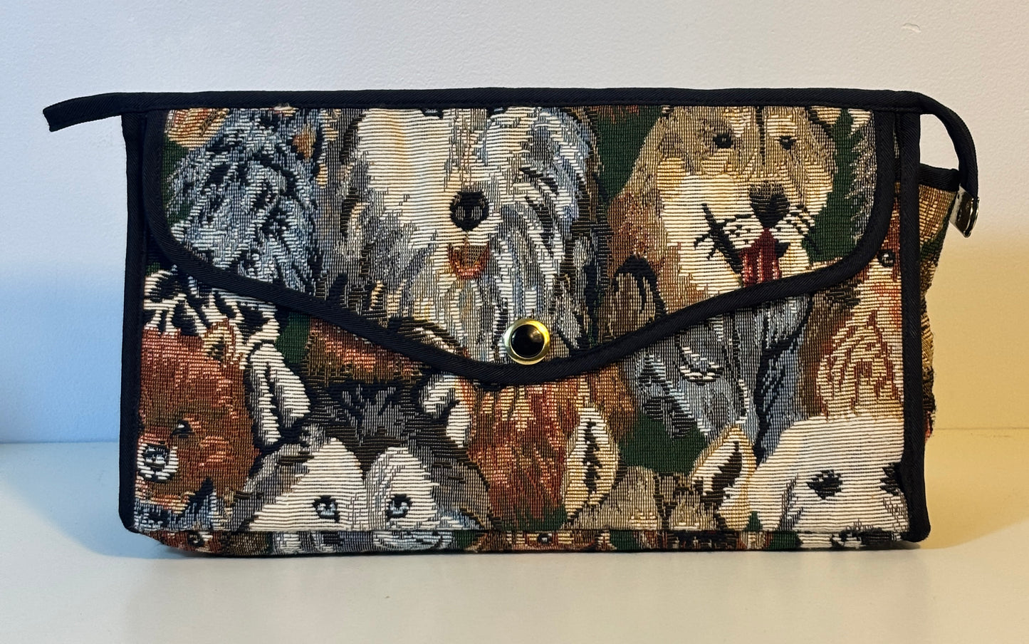 Clutch bag with dog pattern on a white background